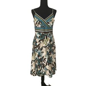 ANN TAYLOR Sz 8 Floral 100% Cotton Spaghetti Strap Dress Lined Feminine Surplice